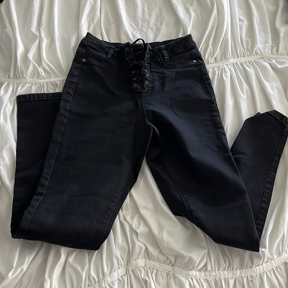 Lace Up Black Jeans
